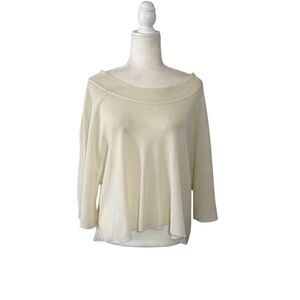 NWT Cynthia Ashby ivory mesh cotton sheer wide neck blouse - L